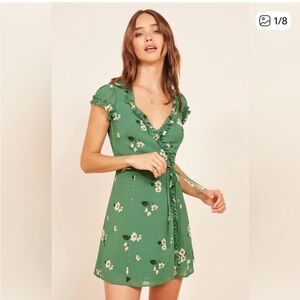 Reformation Floral Green Wrap Dress